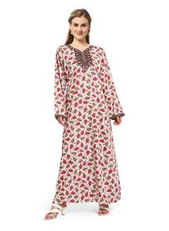 Buy MULTICOLOUR FLORAL PRINTED WITH EMBROIDERED ELEGANT ARABIC KAFTAN JALABIYA DRESS in Saudi Arabia