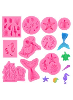 Buy 10 Pieces Marine Theme Fondant Silicone Molds Mermaid Mermaid Tail Seahorse Tortoise Seashell Baking Molds for Chocolate Candy Cookie in UAE