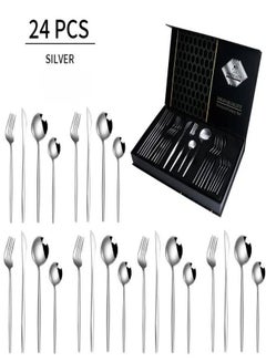 Buy Cutlery Set, 24 Pieces Silver Set, Stainless Steel Cutlery, Western Set Including Knife/fork/spoon, Suitable for Family Travel in Saudi Arabia
