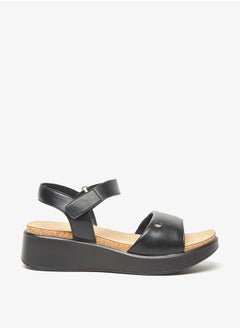 Buy Women's Textured Flatform Sandals with Hook and Loop Closure in UAE