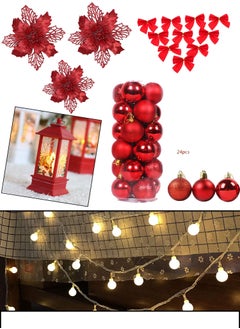 Buy Christmas Decoration Ornaments For Home Decor with Balls/flower/latern/Red Bow and 40 LED String Light Yellow in UAE