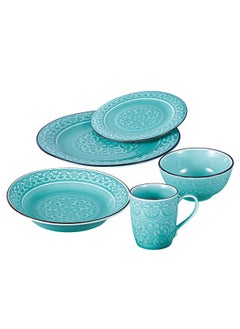 Buy 20-Piece Porcelain Dinnerware Set Light Blue in Saudi Arabia