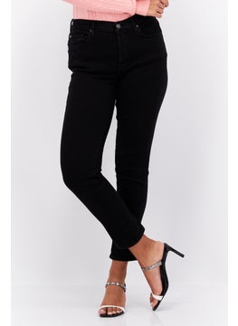 Buy Women Boyfriend Fit High Rise Skinny Leg Stretch Jeans, Black in UAE