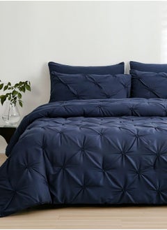 Buy King size comforter set, 6 piece fitted bedding set pintuck pleated, navy blue color. in UAE