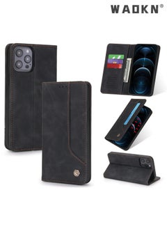 Buy Iphone 15 Pro Max Case with Card Slots Holder Magnetic Clasp Shockproof Flip Folio Book Protective Cover Women Men for iphone 15 Pro Max Phone Case Black in UAE