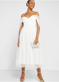 Buy Surplice Neck Mesh Dress in UAE