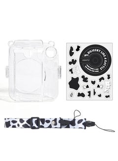 اشتري Crystal Clear Camera Case For Fujifilm Mini 12 Instant Camera Hard PC Cover with Adjustable Strap and Pocket & Decorative sticker - Cow Pattern في الامارات