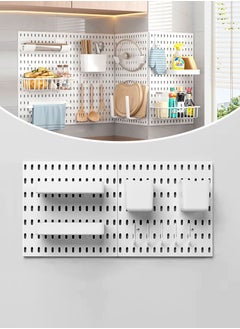 اشتري Wall Mounted Organizer, Multi-functional Storage Shelf, Floating Shelf Set, Any Combination, Suitable for Kitchen, Bathroom, Entryway, Office, Bedroom Storage, 2 Shelves, 4 Organizers, 10 Hooks في الامارات