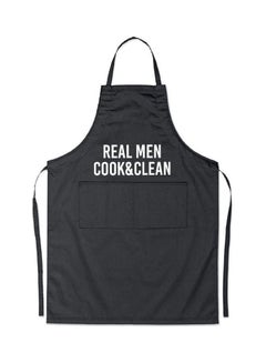 Buy Real Men Cook And Clean Printed Apron Black/White 98x69.5cm in Saudi Arabia