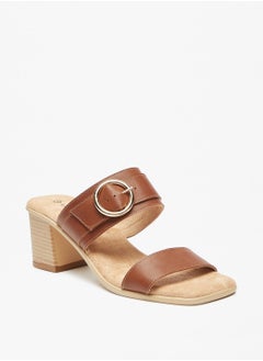 Buy Buckle Accent Slip On Sandals with Block Heels in UAE