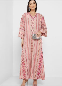 Buy Cape Sleeve V-Neck Printed Dress in UAE