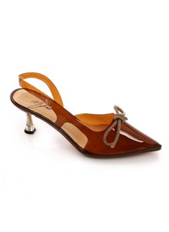 Buy Pointed Toecap Transparent Heeled Slingback Sandal With Decorated Bow - Brown in Egypt