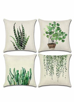 اشتري Pillows Set of 4 Decorative Throw Pillow Covers 45 x 45 cm, Green Leaf Waterproof Cushion Covers في الامارات