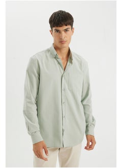 اشتري Man Woven Regular Fit Button Polo Neck Long Sleeve Shirt في مصر