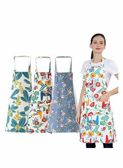 اشتري 3 Pcs Cooking kitchen Baking Aprons for Women with 2 Pockets Vintage Cotton Linen for Cooking Grill and Baking في السعودية