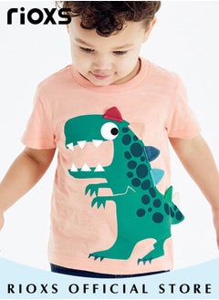 Buy Toddler Baby Boys Fashion Cartoon Graphic Dinosaur Tops Short Sleeve Breathable 100% Cotton T-Shirt Summer Shirts Playwear in UAE