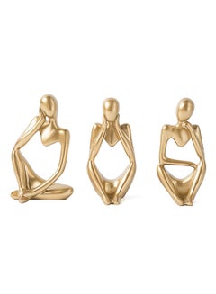 Buy Gold Decor Thinker Statue Abstract Art Sculpture Set Of 3 Golden Resin Collectible Figurines For Home Living Room Office Shelf Decoration in UAE