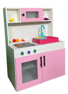 اشتري Wooden Kitchen Toy Playset with Real water sink for Kids ,White\Pink في مصر