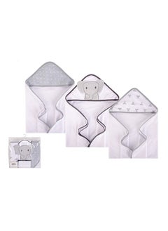 Buy Knit Terry Hooded Towel 3 Piece Gray Modern Elephant in UAE