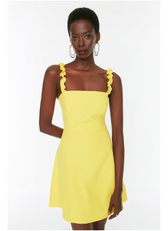 Buy Yellow A-line Square Collar Strap Detailed Mini Woven Dress TWOSS22EL2175 in Egypt