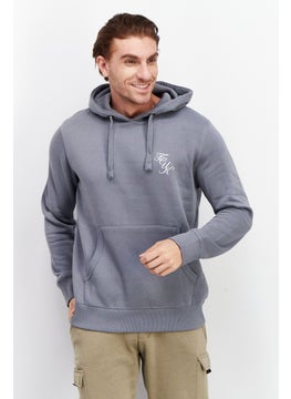 Buy Men Brand Logo Hooded Sweatshirt, Slate Grey in UAE