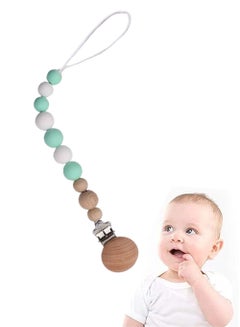 Buy 1-Piece Silicone Beads Wooden Holder Baby Pacifier Clip Chain Silicone Pacifier Soother Beaded Chain Clip For Baby Boys Girls Safety Material Drop-proof Fits Most Pacifiers in Saudi Arabia