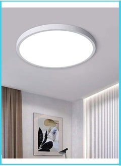 Buy Super Thin LED Flush Mount Ceiling Light, 16in Round Close to Ceiling Lamp, Modern Kitchen Lighting Fixture Black Thin for Bedroom Bathroom Porch Balcony Entryway Stairwell, 6500K/Cool White 48W in Saudi Arabia