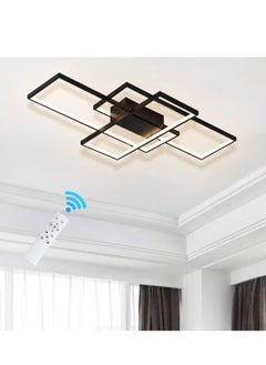 Buy Dimmable Ceiling Light Modern LED Chandelier with Remote Control 50W 3 Layer Square Ceiling Lamp, black in Saudi Arabia