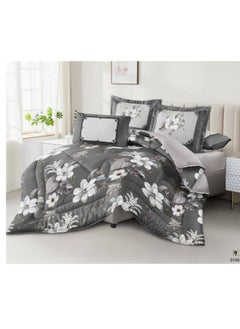 Buy King Size 6 Piece Duvet Cover Set Contemporary Leaf Print Bedding Sets, Smooth Cotton Material Modern Geometric Print in UAE