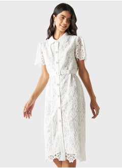 Buy Lace Belted Button Down Dress in UAE