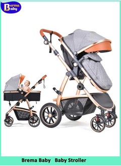 Buy 2 in 1 Convertible Baby Stroller, Folding High Landscape Infant Carriage, Newborn Reversible Bassinet Pram, Adjustable Canopy, Diaper Bag, Anti-Shock Toddler Pushchair Stroller, Grey in Saudi Arabia