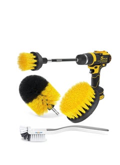 اشتري 5 Pack Drill Brush Attachments Set Power Scrubber Cleaning Brush Bathroom Scrub Brushes Corners Cleaning Brush kit with Extend Long Attachment for Grout, Floor, Tub, Shower, Tile, Kitchen في الامارات