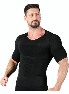 Buy Men's Round Neck Shapewear Tops Stretch Slimming Muscle Wear Athletic Body Shaper Shirt in Saudi Arabia
