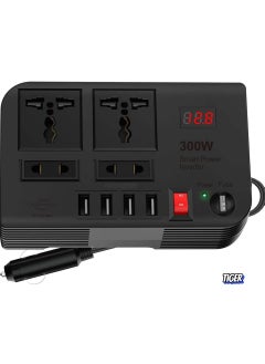 اشتري 300W Car Power Inverter DC 12V/24V to 220V AC – 4 USB Ports Fast Charging, 2 Universal Sockets, Multifunctional LED Display, Photovoltaic Inverter for Cars, RVs, and Outdoor Use في الامارات