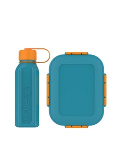 Buy Lunch Box Set + Water Bottle 500 milliliter -Turquoise/Orange in Egypt