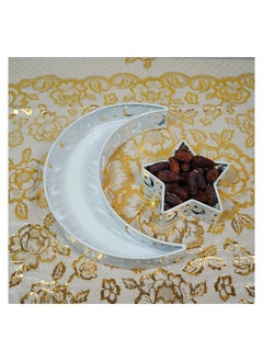 Buy 2pcs Moon Star Tray Dinner Plate For Ramadan EID Tableware- Ramadan Kareen Iron Tray Decorations Star Moon Shaped Ramadan Tray EID Mubarak Decoration. in UAE