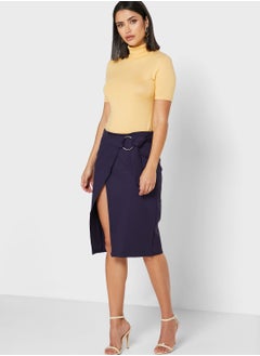 Buy Wrap Front Ring Buckle Midi Skirt in UAE