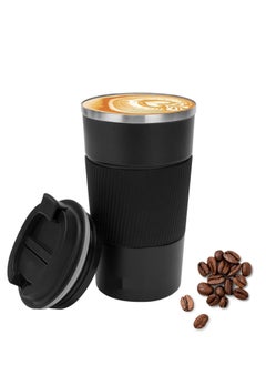 Buy Insulated Coffee Flask, Cup, Mug with Leak Proof Lid - Vacuum Insulation Stainless Steel for Hot & Cold Water Coffee & Tea Black , Anti slip design 380ml : Black in UAE