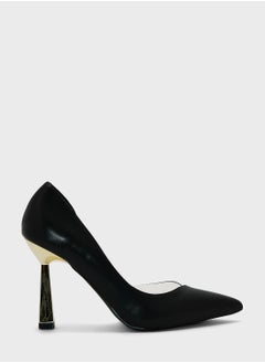 Buy Clear Side Gold Heel Pointed Pump in UAE