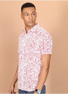 Buy All Over Abstract Print Slim Fit Shirt with Short Sleeves in Saudi Arabia