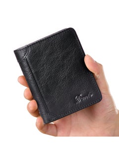 Buy Men's Genuine Leather RFID Anti-theft Brush Vertical Three-sided Retro First-layer Cowhide Wallet Retro Black (Anti-theft Brush) in Saudi Arabia