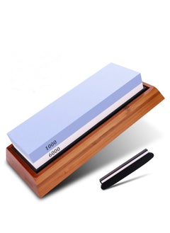 اشتري Premium Knife Sharpening Stone 2 Side 1000 6000 Grit Japanese Whetstone Best Waterstone Knife Sharpener with Non Slip Bamboo Base Angle Guide Video Instructions and Illustrated PDF في الامارات