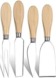 اشتري 4 Piece Stainless Steel Cheese Knife Set with Wooden Handles for Cutting Cheese Full Set في مصر