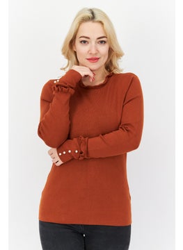 Buy Women Crew Neck Long Sleeve Textured Sweaters, Brown in UAE