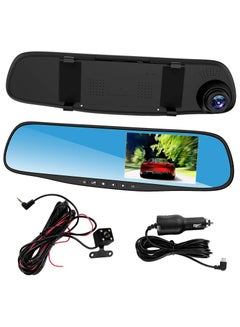 اشتري Dash Cams for Cars Front and Rear, Dual Lens HD 1080P 4. 3in Car DVR Rearview Mirror Camera Dash Cam Video Recorder في الامارات