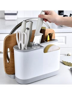 Buy Multi Function Pot Cover Cutting Board Knife Block Storage Holder Cutlery Box Scissor Kitchen Organizer XQ-025 in Saudi Arabia