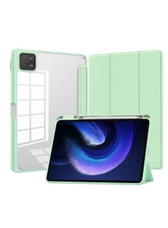 اشتري Transparent Hard Shell Back Trifold Smart Cover Protective Slim Case for Xiaomi Mi Pad 6 /Pad 6 Pro Green في السعودية