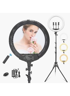 اشتري WISAMIC 18” Ring Light Kit with Tripod Stand and Phone Holder Bi-Color Dimma ARO De Luz 55W 2800K-6000K Big LED Ring Light with Remote and Bluetooth for Makeup Selfie YouTube TikTok Vlog Live Stream في الامارات