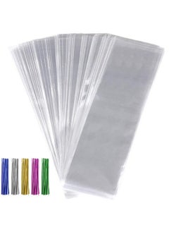 Buy 600Pcs Cellophane Bags Set 300Pcs 3X11 Cellophane Bags Long Clear Treat Bags Cello Cookie Bags 300Pcs Colors Twist Ties For Gifts Party Favors in UAE