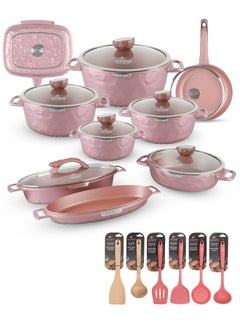Buy 23Pcs Granite Coated Healthy Cookware Set - Die Cast Aluminum Cooking Casserrole Set Inclued Sauce & Stock Dutch Oven, Frying Pan, Saute Pan, Double Grill Pan and Double Fish Pan in UAE